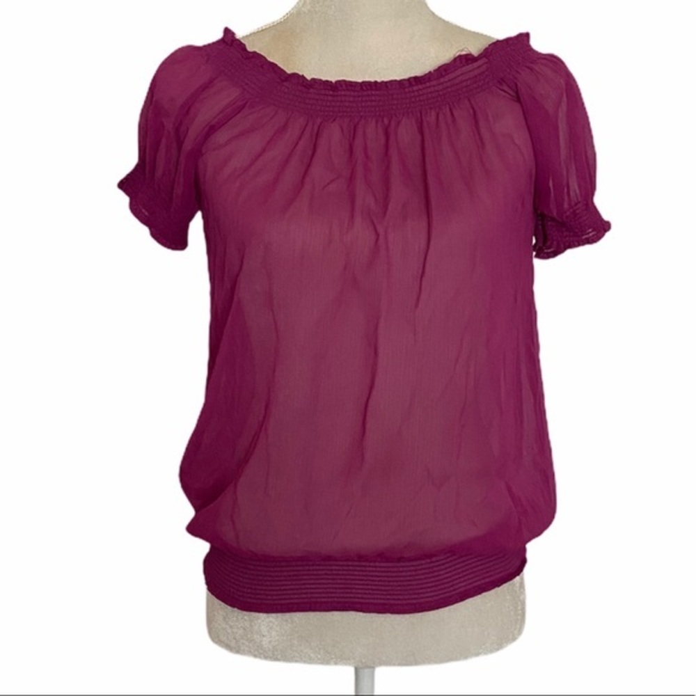 Forever 21 Sheer Off Shoulder‎ Magenta Top sz S